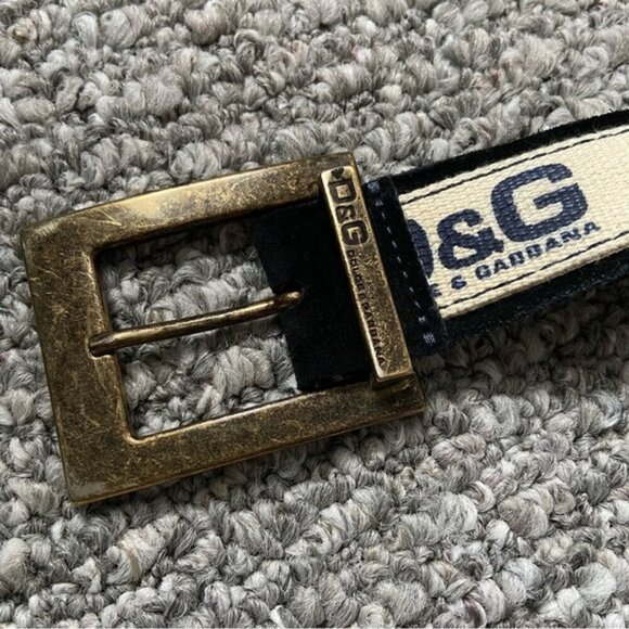 Dolce and Gabbana canvas and suede belt nave and tan - Picture 2 of 5